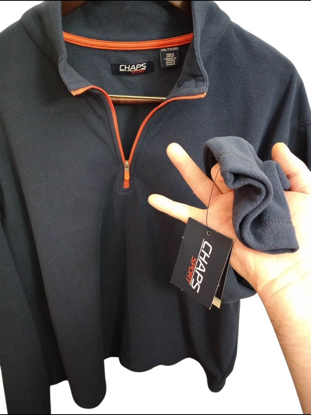 Chaps Men's Navy Zip-Up Fleece with Orange Trim New With Tags - Picture 2 of 4